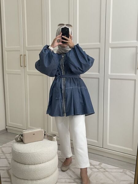 Mavi Taşlı Trenç 1