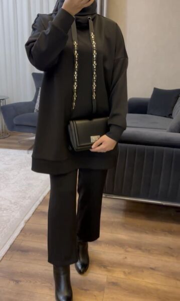 Taşlı Şal Yaka Sweat