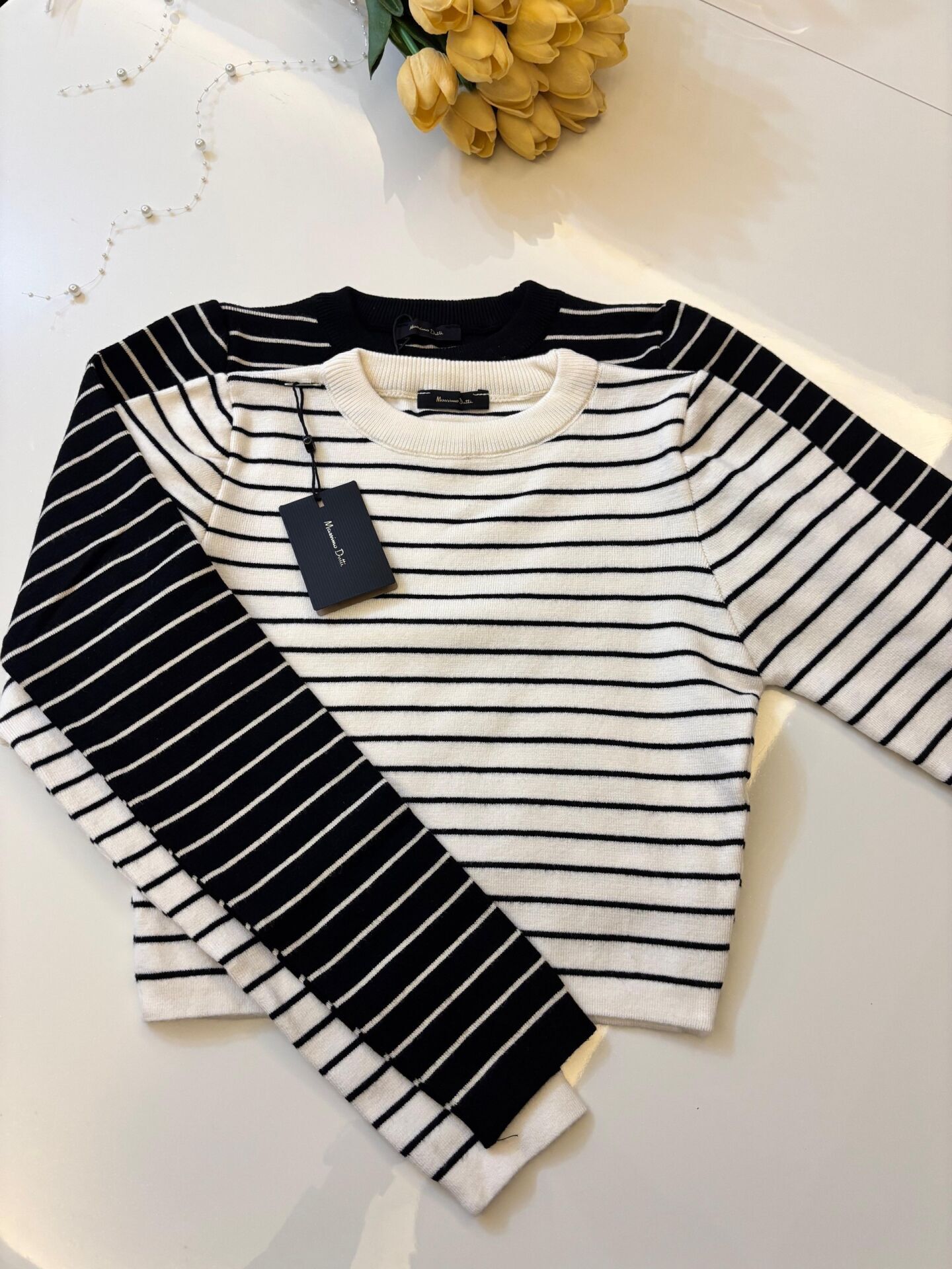 Orijinal Marka Çizgili Triko Beyaz